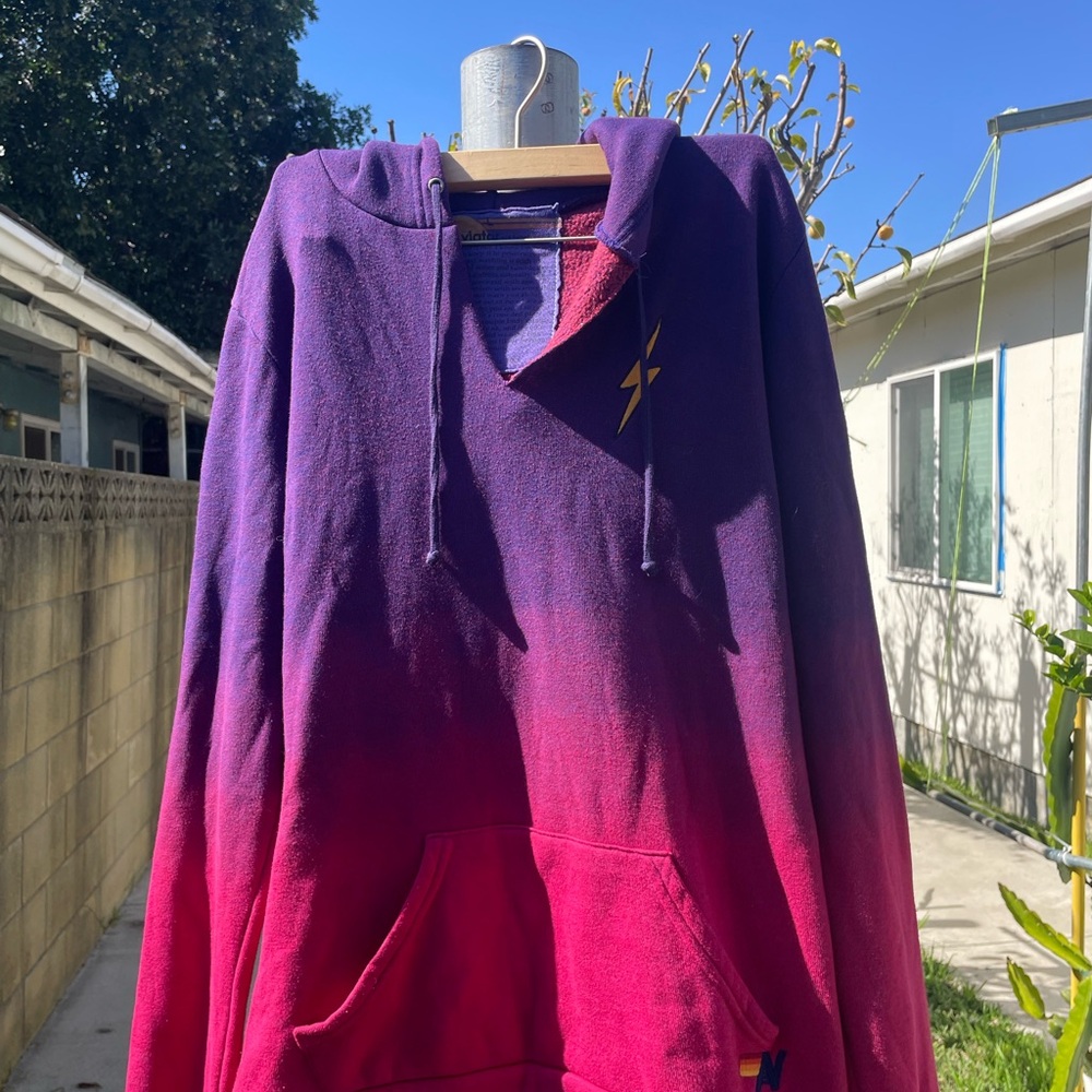 Aviator Nation Purple to Pink Ombre Lightning Bolt Hoodie - Picture 2 of 8